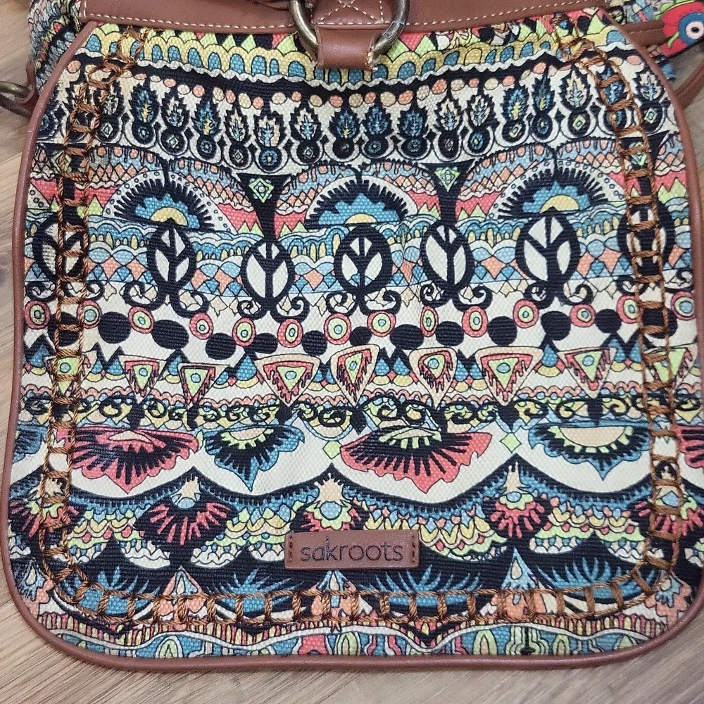 SAKROOT Blue Orange Boho Convertible Drawstrimg Backpack Elephant Tassel Key Fob